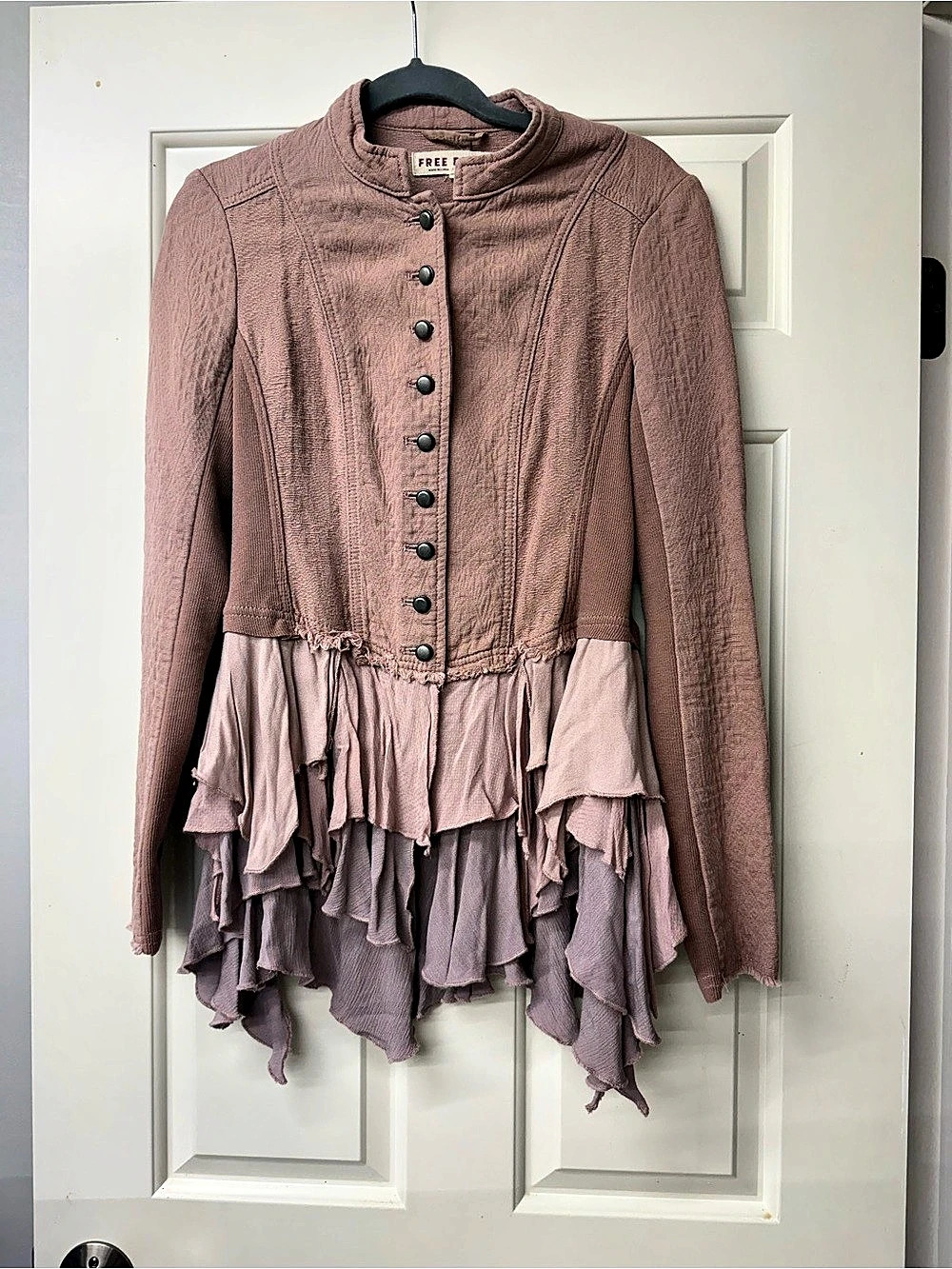 Free People Victorian Military Jacket Ruffle Mauve